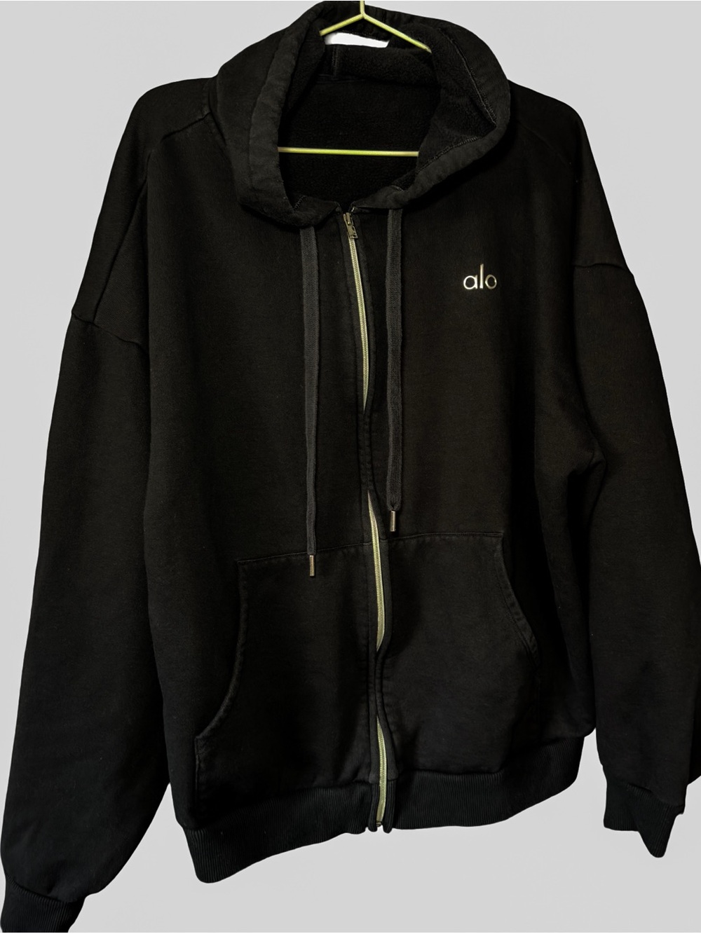 Alo Yoga Black Full Zip Hoodie Oversized Fleece Lined Sweatshirt Size large